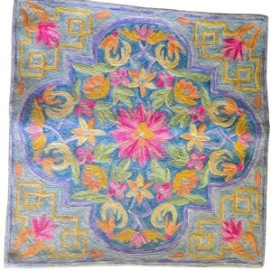 Hand Embroidered Throw‎ Pillow Cushion Cover Wool on Cotton 16" Shah Imports